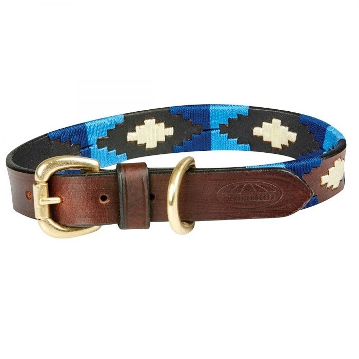 Weatherbeeta Polo Leather Collar Cowdray Brown/Blue Small 1 Weatherbeeta Polo Leather Collar Cowdray Brown/Blue Small